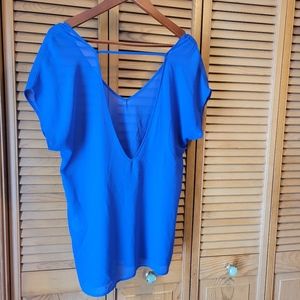 Blue Open Back Flowy Lightweight Blouse
